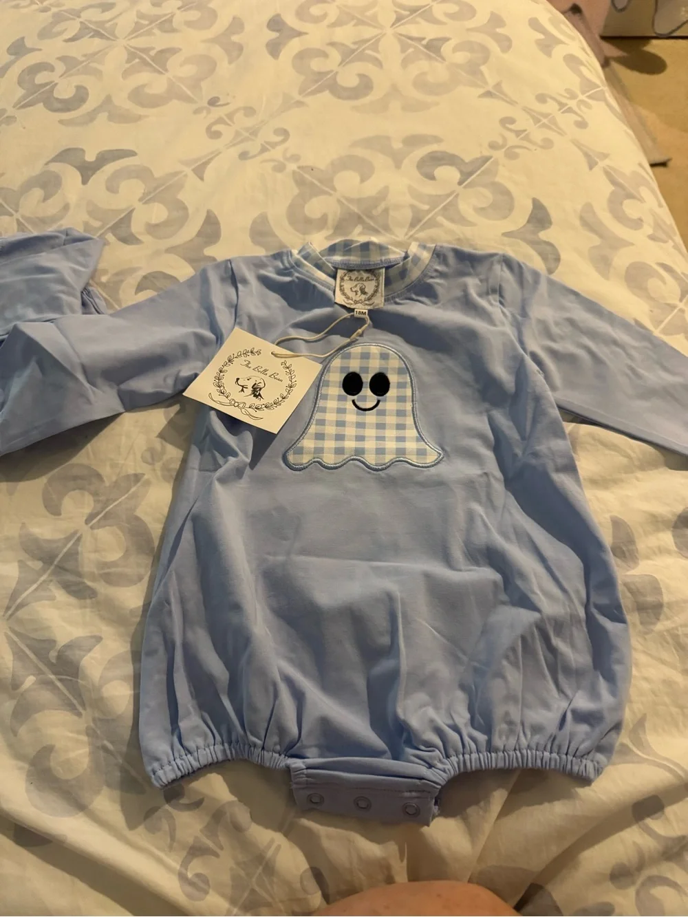Bella Bean Baby Blue Ghost Appliqué Long-Sleeve Bubble Gingham Halloween
